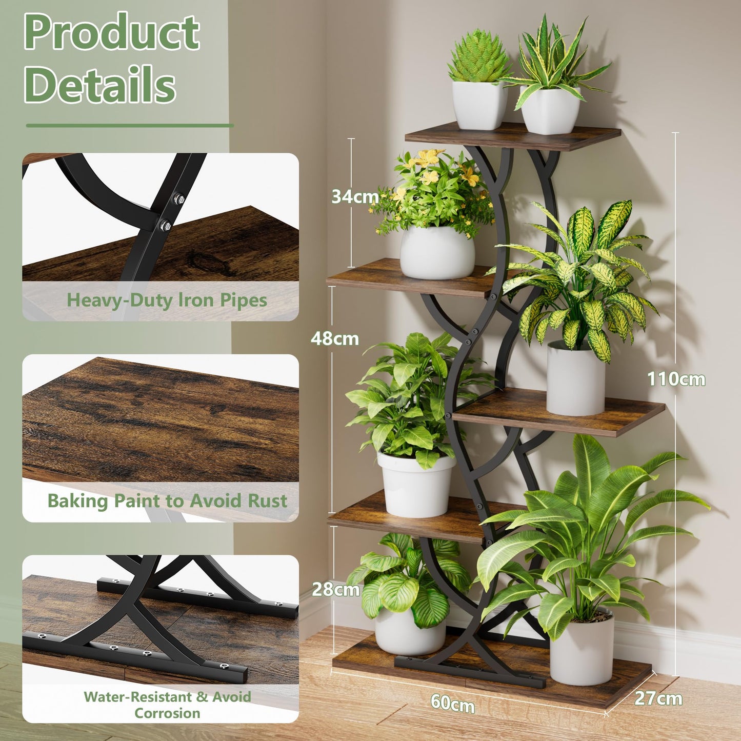 Plant Stand Indoor with Grow Lights - 5 Tiered Corner Plant Shelves (Black)