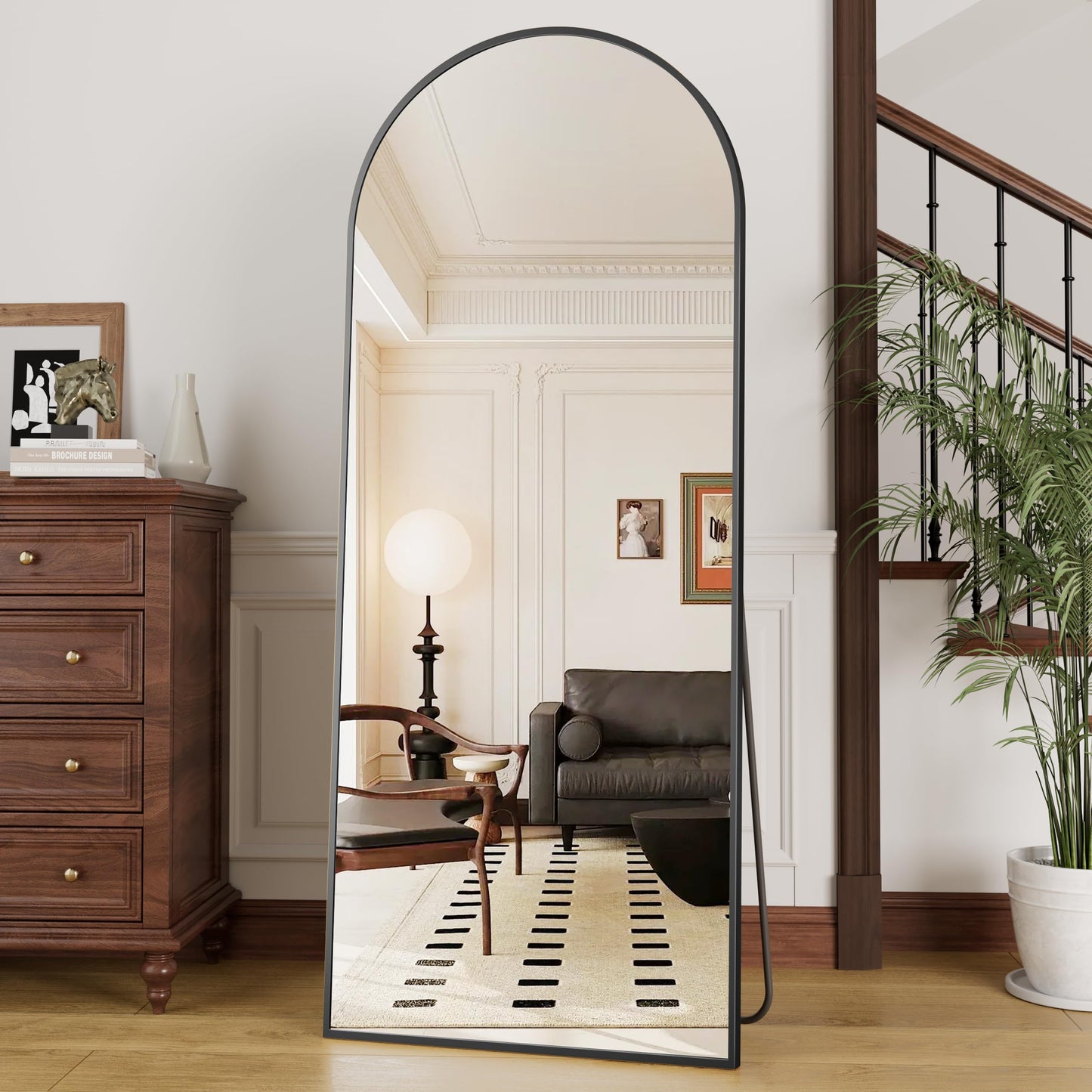 OGCAU Full Length Mirror, 70"x26" Arched Full Body Floor Mirror with Stand, Hanging or Leaning, Standing, Wall Mounted with Aluminum Frame for Bedroom Living Room (Black)