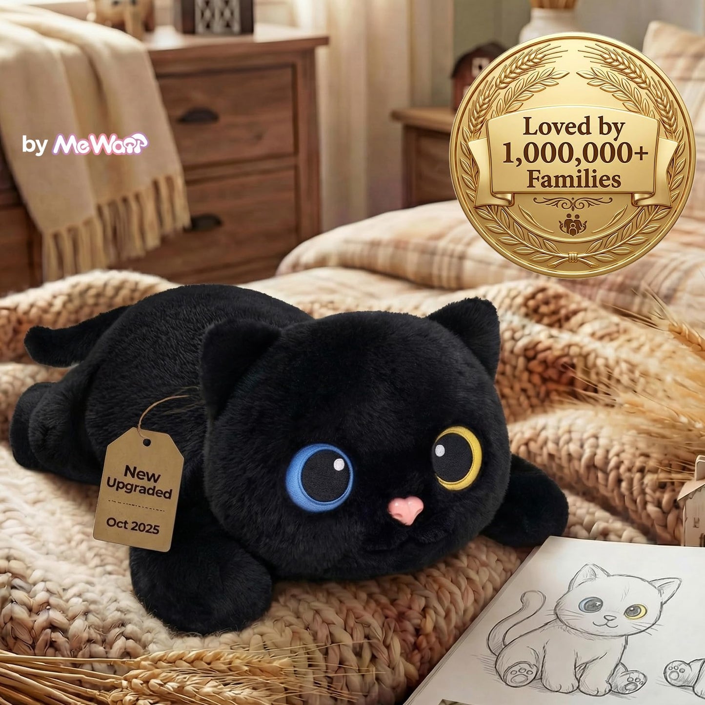 Mewaii Weighted Stuffed Animals 5 lbs Adjustable, Heated & Coolable 23 Inch Plush for Realistic Hug, Microwavable Removable Inner Pad, Cat Gifts for Adults & Kids (Black)