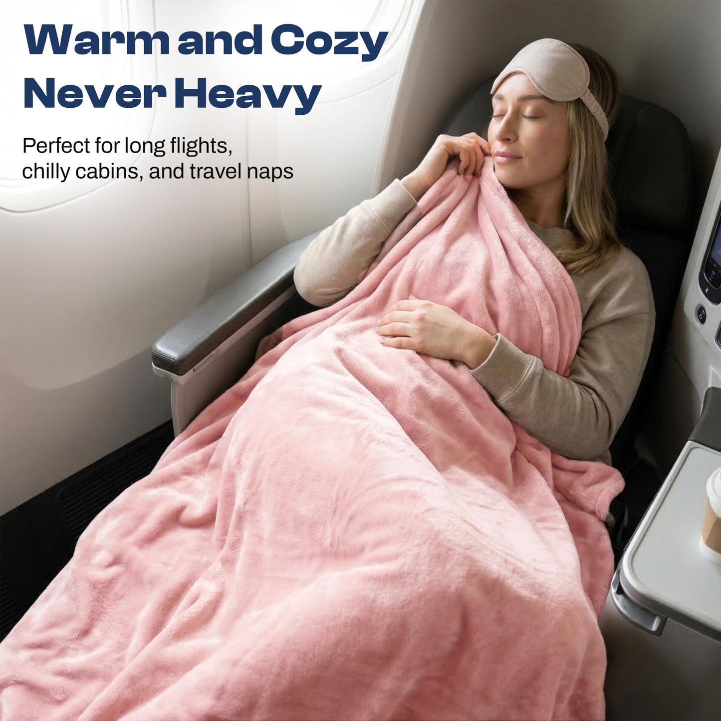 EverSnug Travel Blanket and Pillow - Premium Soft 2 in 1 Airplane Blanket with Soft Bag Pillowcase, Hand Luggage Sleeve and Backpack Clip (Light Pink)