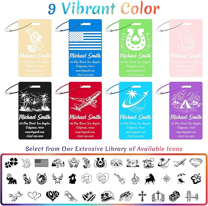 4 PCS Personalized Luggage Tags for Suitcase, Custom Engraved Aluminum Luggage Tags with Your Personalized Text Logo, Metal Name Tags with Steel Loop for Bag, Suitcase, Backpack (Red, Large)