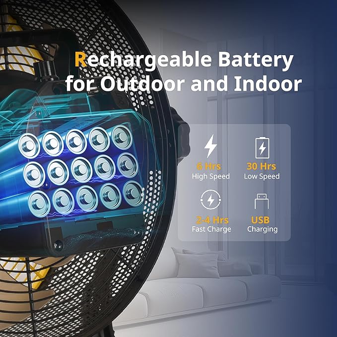 Orison 12" Portable Battery Operated Floor Fan, High-Velocity Floor Fan,Cordless Fan for Camping, Travel, Tents, Hurricanes
