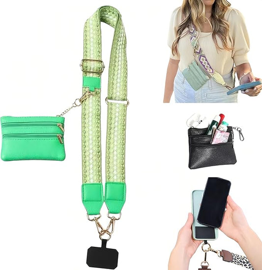 Crossbody Body Phone Holder for Women, New Phone Strap with Zippered Pouch, Adjustable Crossbody Strap (Green dot)