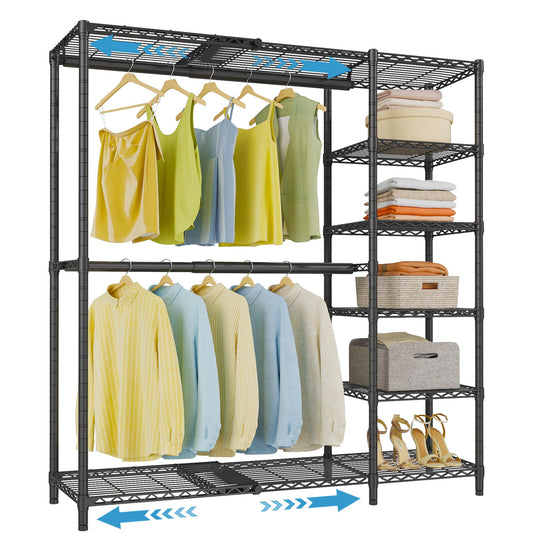 VIPEK X2 Expandable Reach-in Closet Racks Adjustable from 3'3" to 4'8" Portable Open Walk-in Closet Rack System with Flexible Shelves and Hanger Rods Clothing Rack for Hanging Clothes, Black
