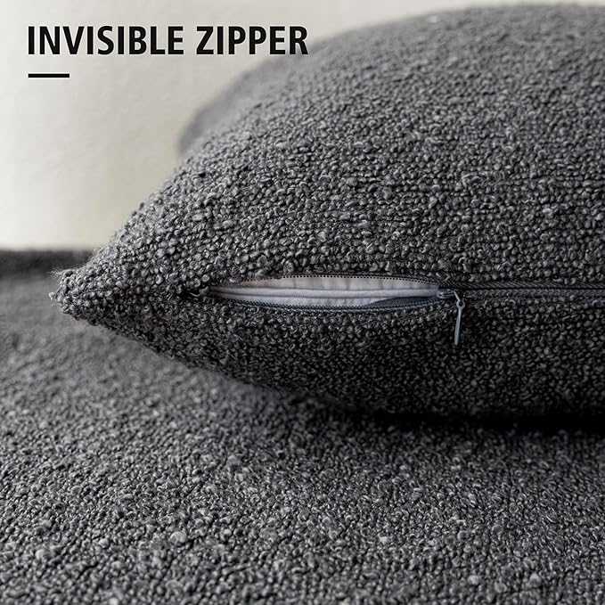 Foindtower Decorative Textured Boucle Throw Pillow Covers Accent Solid Pillow Cases Neutral Soft Cozy Couch Cushion Case for Chair Sofa Bedroom Living Room Home Decor 26 x 26 Inch,Dark Grey