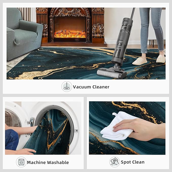 Marble Washable Area Rugs 6x8 Non-Slip Fluid Art Living Room Rug Gold Lines Soft for Carpet Low Pile Indoor Door Mat & Room Decor