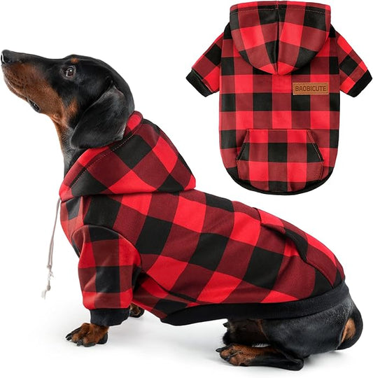BAOBICUTE Dog Basic Hoodie Soft Dog Clothes Cold Weather Sweaters for Medium Large Dogs Cozy Fabric Warm Sweatshirt with Leash Hole (Red Plaid, M (Back: 16.54",Chest: 22.05", Neck: 16.54"))