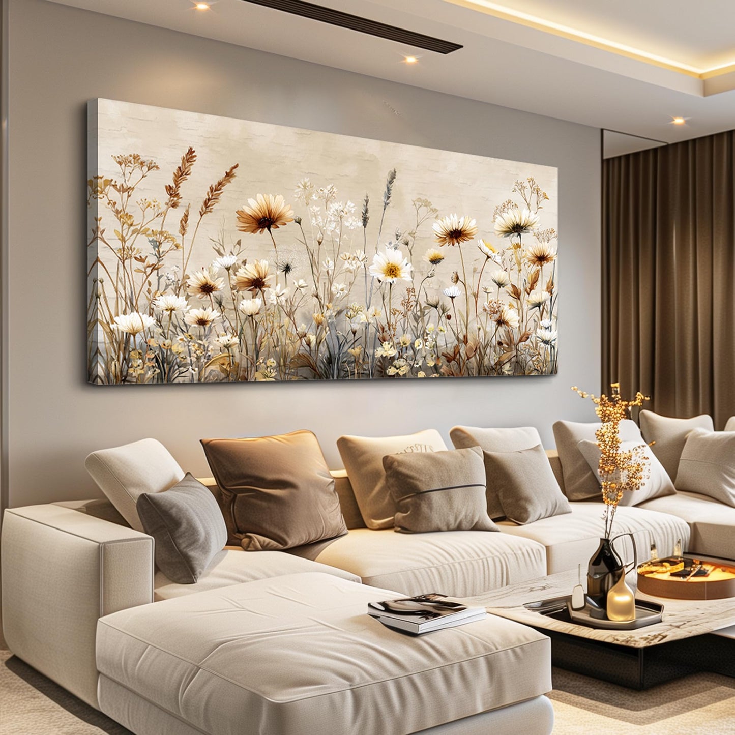 XIGUANGART Floral Wall Art, Large Wall Art, Flower Pictures Wall Decor, Elegant Meadow Wildflowers Art Prints, Nature Aesthetic Paintings for Living Room Bedroom Bathroom Kitchen Farmhouse 20"x40"