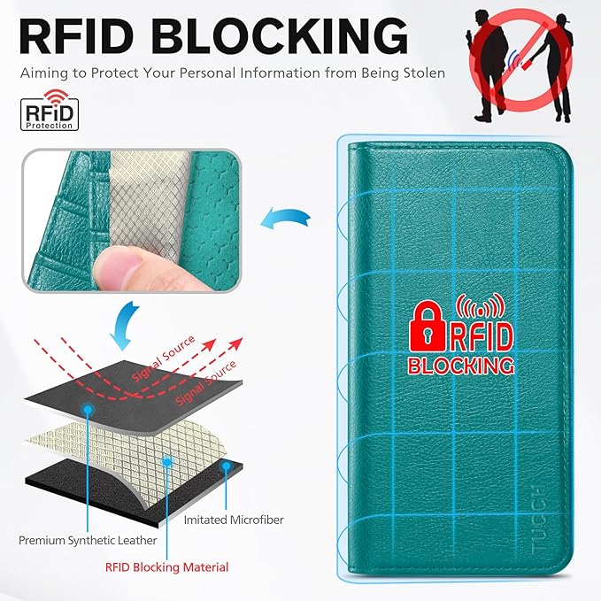 TUCCH Case Wallet for iPhone Air (6.5-Inch) 2025, 3 Card Slots | Kickstand | RFID Blocking | PU Leather | Protective Flip Folio Cover | TPU Shockproof Interior Shell | Cyan