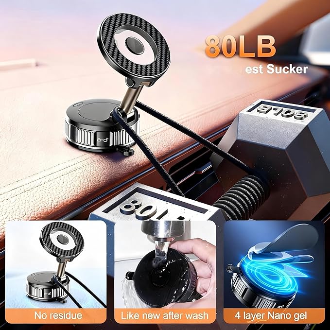 Phone Holders for Your Car, Car Phone Holder for Magsafe [120+ LB Strongest Suction & 2800gf Strongest Magnetic] 360° Adjustable Magnetic Car Phone Mount for iPhone 17 Pro Max 16 15 14 13 12 Air Plus