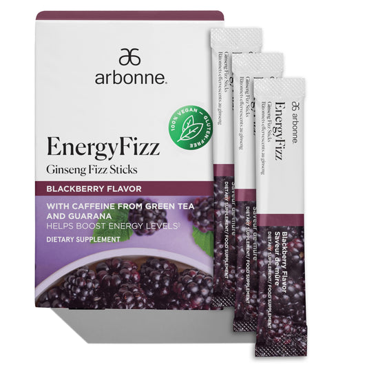 Arbonne Ginseng Energy Supplements - Blackberry Flavor Fizz Sticks, Energy Boost with Caffeine Powder from Guarana and Green Tea, Delicious Alternative to Caffeine Pills