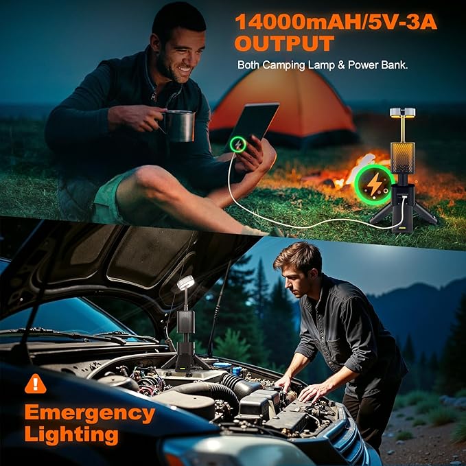 DUSKTEC Telescopic Camping Light, 14000mAh Rechargeable Camping Lantern Built-in Magnetic Stand with Speaker, Portable IPX5 Waterproof Outdoor Lamp for Emergency, Power Outage, Hiking, Fishing