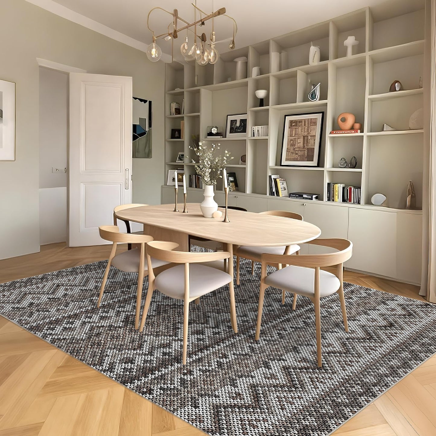 Garvee 5x7 Boho Area Rug Living Room, Geometric Throw Rugs with Rubber Backing Washable, Non Shedding Stain Resistant Floor Cover Foldable Low Pile Soft Mats for Bedroom, Dining Room, Nursery, Brown