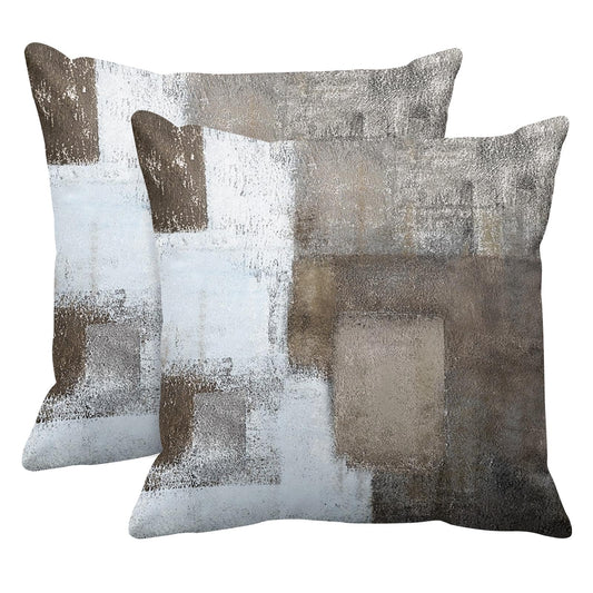Britimes Throw Pillow Covers Modern Home Art Decor, 18 x 18 Inches Set of 2 Abstract Oil Painting Pillowcases for Bedroom, Living Room, Cushion Couch Sofa, Beige Home Grey Brown
