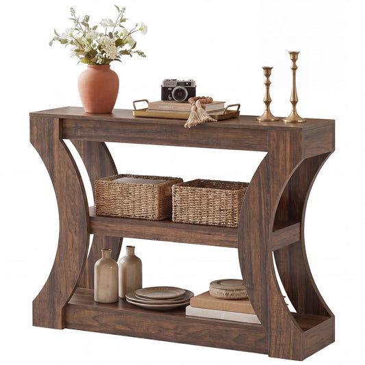 Console Table with Storage Shelves, 41.3" Wood Grain Narrow Entryway Table