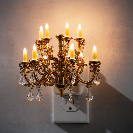 L LOHAS LED Night Lights Plug into Wall,Crystal Chandelier Candle Nightlight with Dusk to Dawn Sensor,Brightness Adjustable,3000K Soft White,Vintage Rotatable Night Lights for Home Decor,Bathroom
