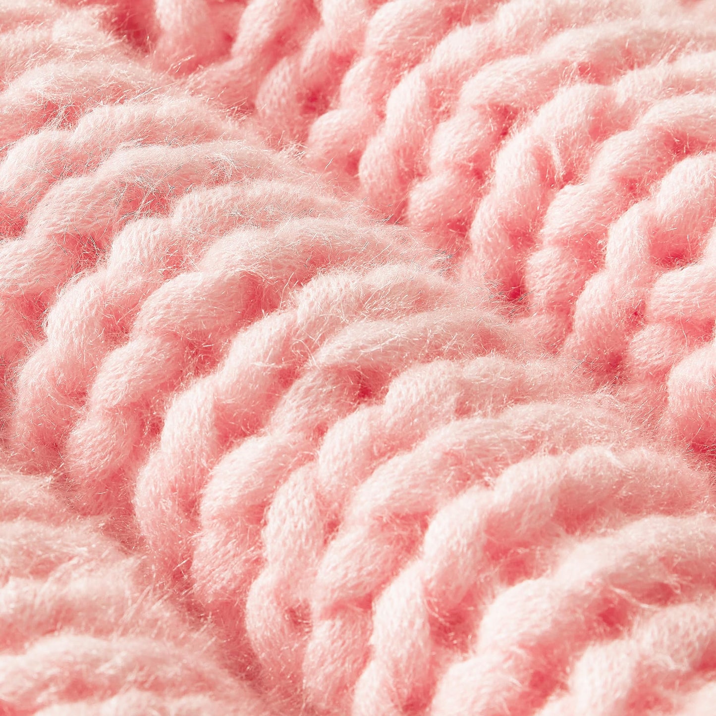SLEEP ZONE Throw Blanket for Couch - Chunky Knit Hollow Blanket, Throw Blankets for Bed, Handmade Long Plush Cat Yarn, Soft Fluffy Knit Blankets Home Decor (Pink, 50x60in)