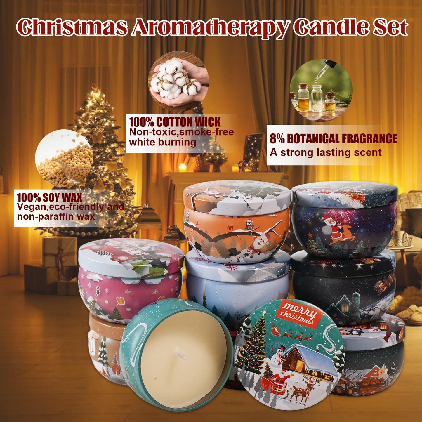 Christmas Scented Candles Gift- Aromatherapy Candle-Soy Wax-Long Lasting Burn time, Gifts for Women & Men,Home Decor,Scented Soy Candle Set,Holiday Home Scent (9, Christmas-Scented Candles 3)