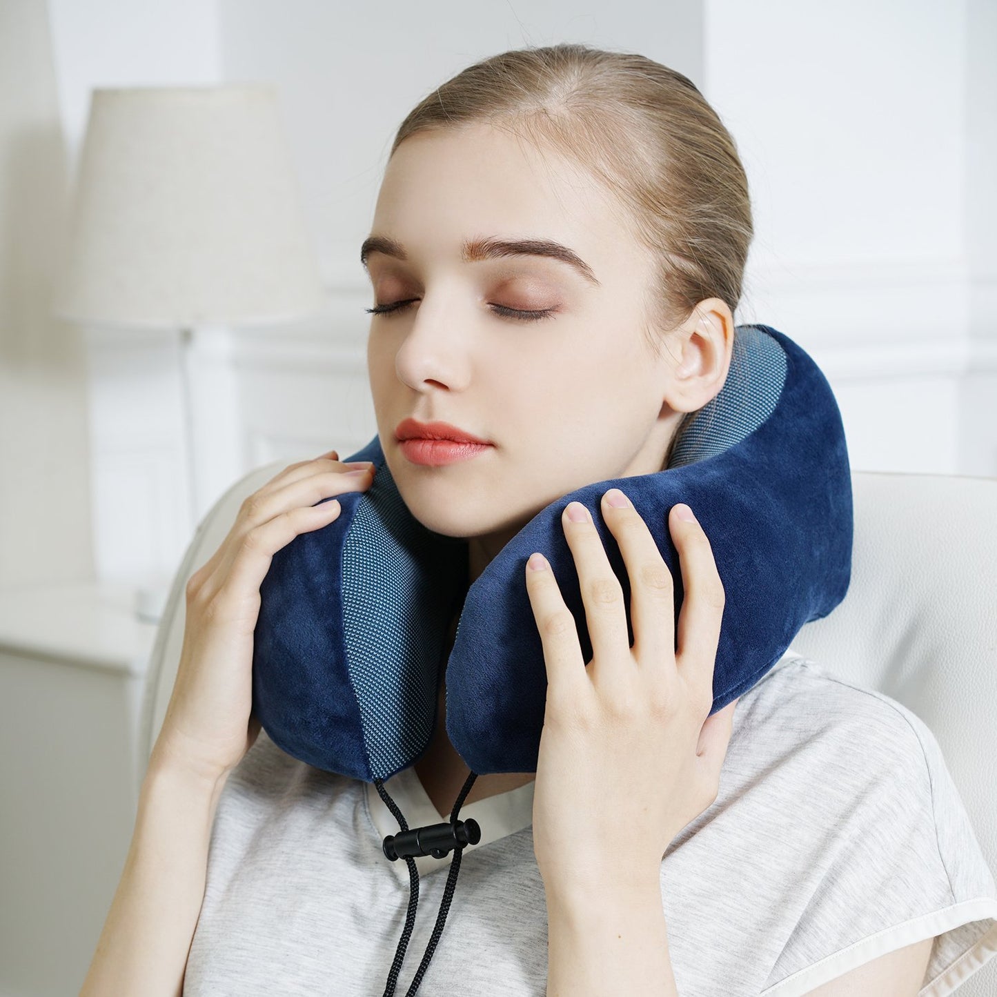 TALLGO Travel Pillow, Best Memory Foam Neck Pillow Head Support Soft Pillow for Sleeping Rest, Airplane Car & Home Use (Dark Blue)