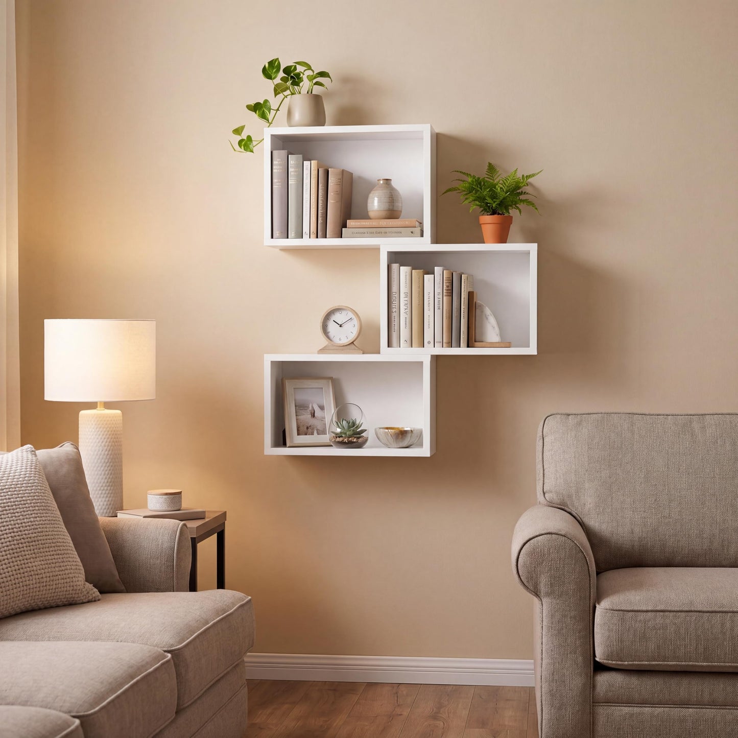 Novabright White 3 Set Floating Cube Shelves Wall Mounted Rustic Wood Square Storage Box Shelves Hanging Storage for Bathroom Decor Farmhouse Wall Toilet Living Room Kitchen Bedroom Organizer
