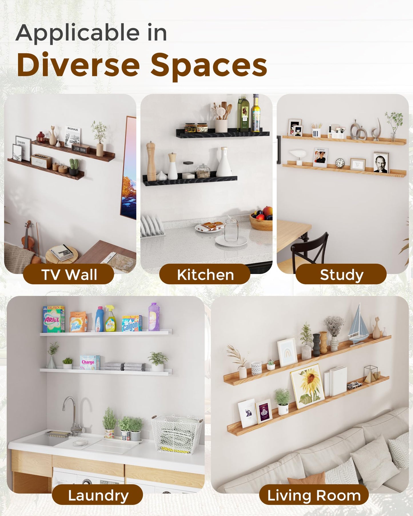 Axeman Oak Picture Ledge Shelf, 72 Inch Floating Shelves Set of 2, Solid Oak Wood Wall Shelves with Lip, Wall Decor Storage for Bedroom Living Room Bathroom Kitchen Nursery Photo Picture, Natural Oak