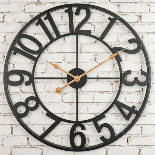 Alarmore Outdoor Clock for Patio Waterproof, 14 Inch Large Outdoor Wall Clock Battery Operated, Silent Non-Ticking Metal Garden Clock for Pool, Porch, Backyard, Fence – Black Vintage Farmhouse Decor