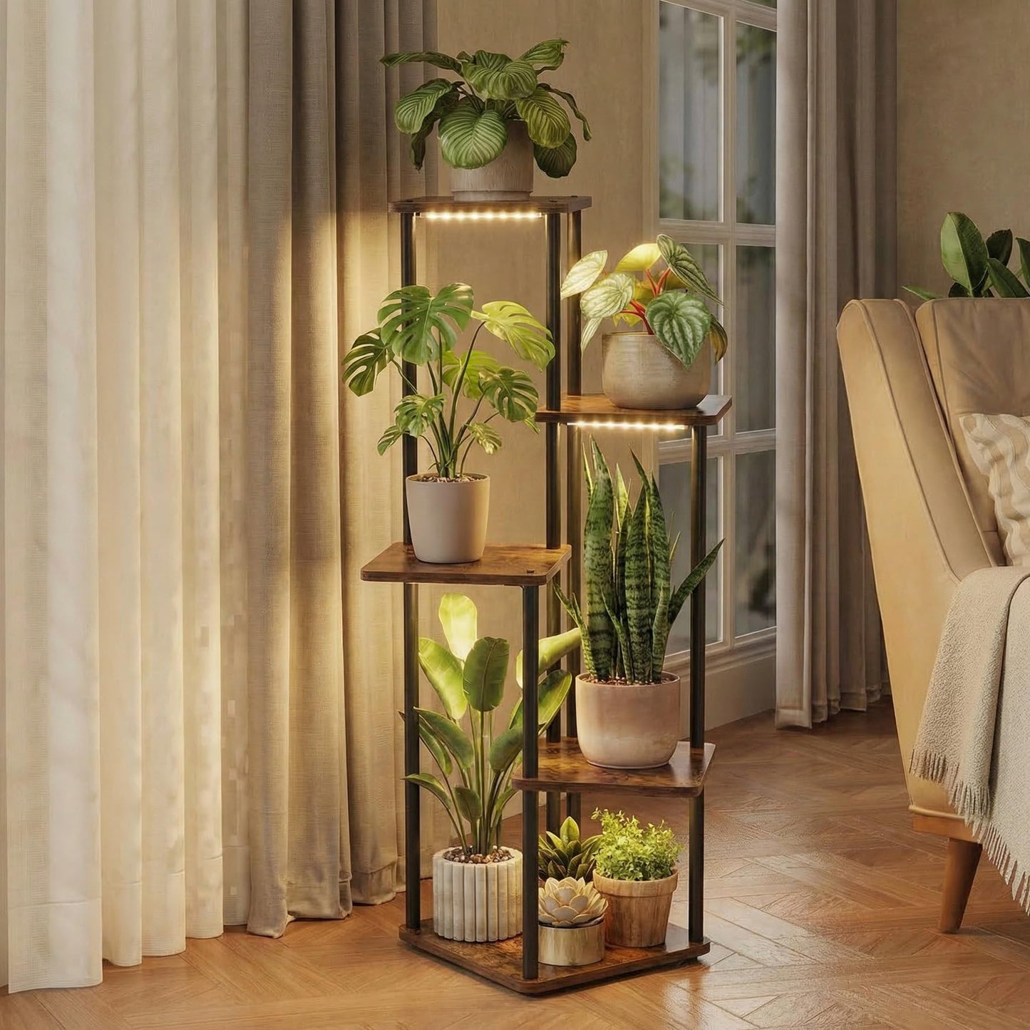 VonDream 5 Tier Plant Stand Indoor with Grow Light for Multiple Plants