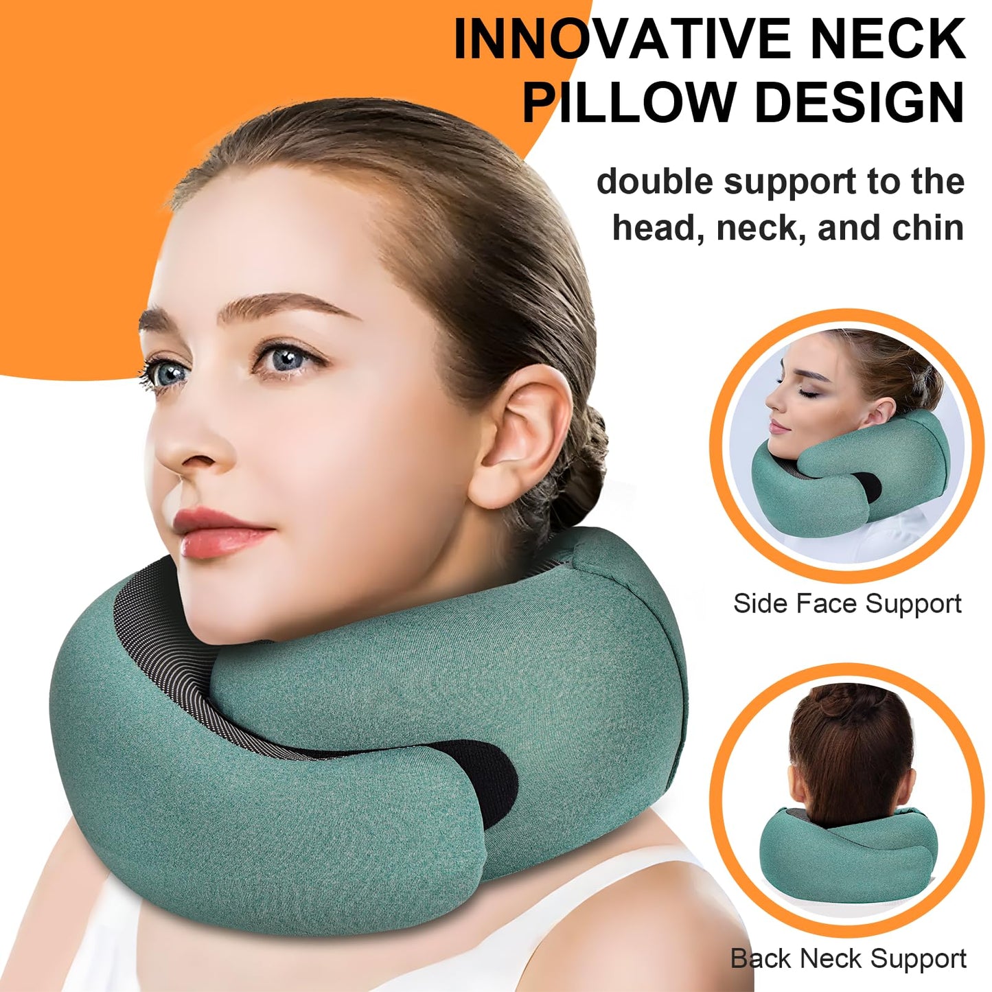 Vzpeun Travel Pillow - Hooded Neck Pillow Airplane Memory Foam Filling for Plane, Office, Cars Sleeping, Road Trip, Long Flights, Airplane Travel Essentials, Includes Eye Mask & Earplugs (Green)