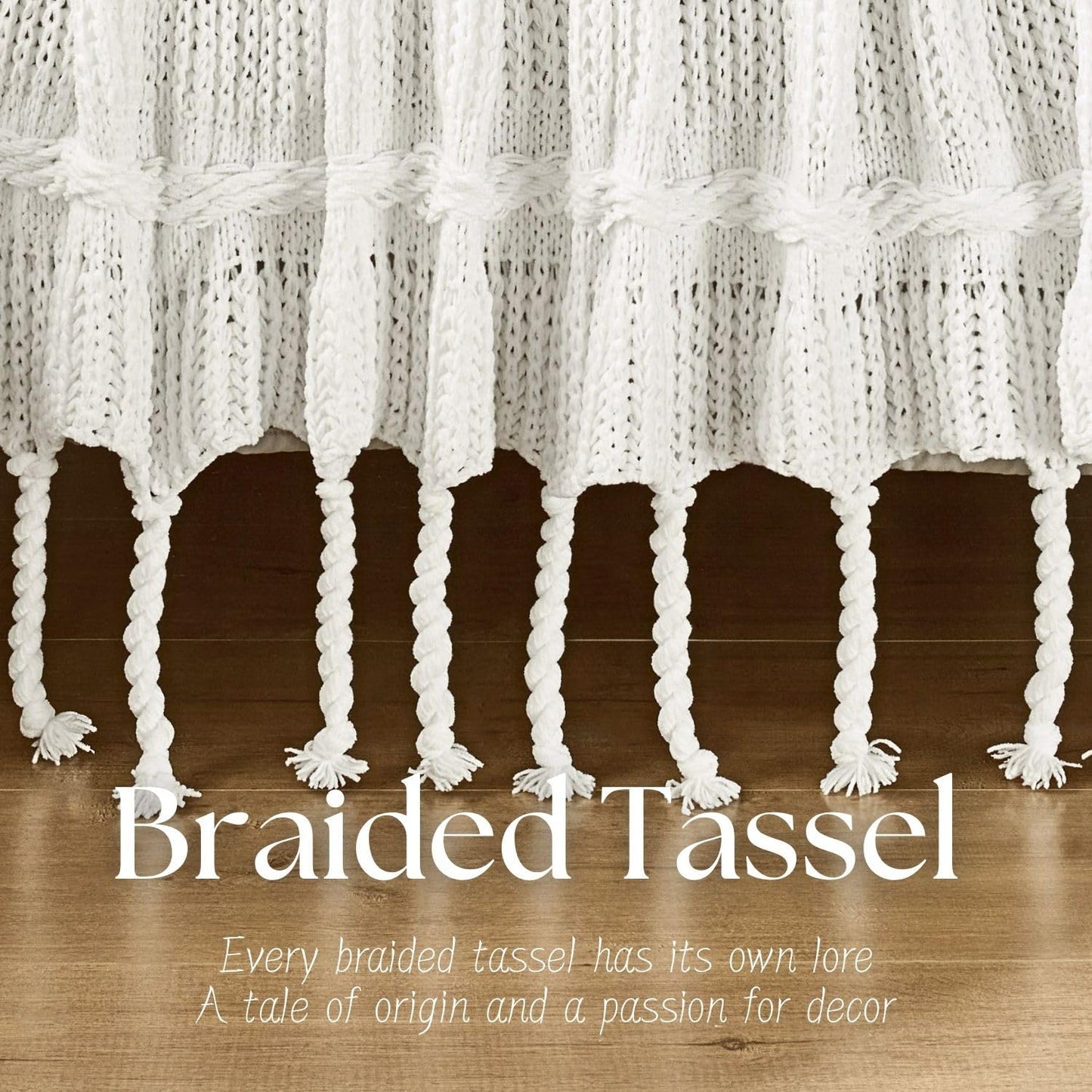 Boho Knitted Chenille Blanket with Tassels - Lightweight & Soft All-Season Throw - 3D Classic Pattern for Living Room Bedroom Couch, Cloud White, Throw 50"x60"