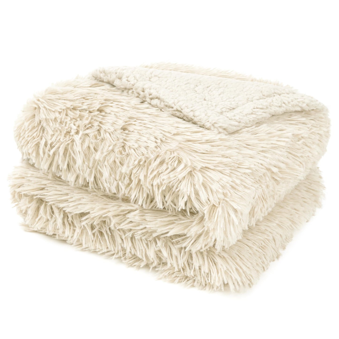Pavilia Cream Beige Fluffy Bed Blanket, Queen Size, Fuzzy Plush Warm Large Blanket for Couch Sofa, Super Soft Thick Faux Fur Sherpa Blanket, 90x90