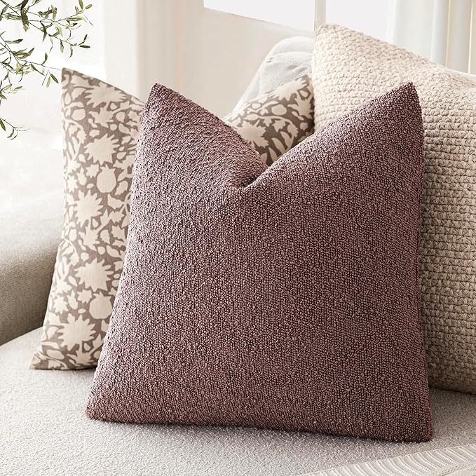 Foindtower Decorative Textured Boucle Throw Pillow Covers Accent Solid Pillow Cases Neutral Soft Cozy Couch Cushion Case for Chair Sofa Bedroom Living Room Home Decor 24x24 Inch,1PC,Dark Purple