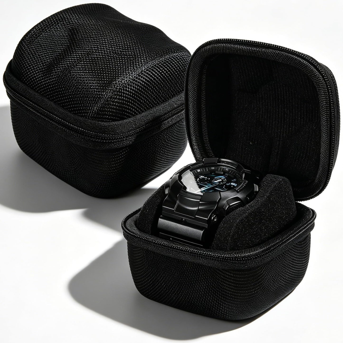 moheaaei 6 Pack Single Hard Watch Travel Case, Black Hard Watch Travel Box Bulk for Men, Portable Organizer with Custom Pillow Fits Wristwatches & Smartwatches up to 55mm, Durable EVA Protection