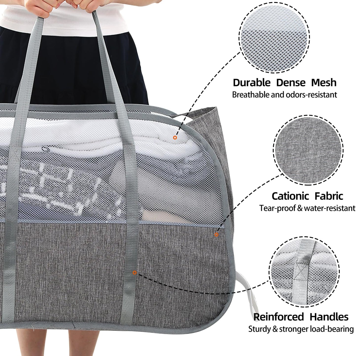 Collapsible Laundry Baskets with Easy Carry Handles, 95L Clothes Hamper for Storage, Foldable Laundry Basket Tear-proof, Large Pop Up Hampers for Laundry, Bedroom, Bathroom, Dorm Grey