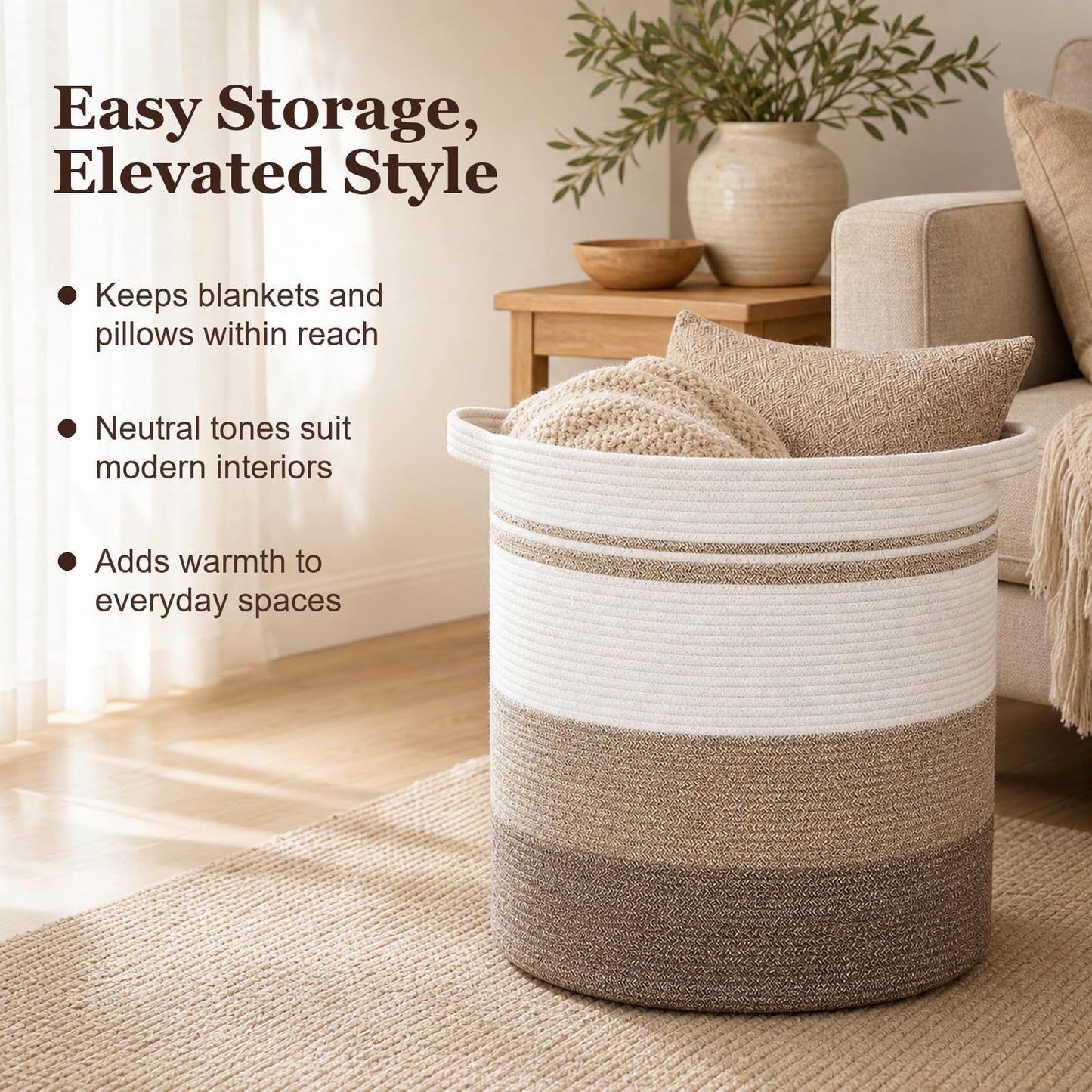 OIAHOMY 80L Laundry Baskets Hamper with Handles,Decorative Basket for Living room,Woven Storage Basket for Toys Bin,Pillows, Blankets,Clothes-20x18in-Gradient Yellow