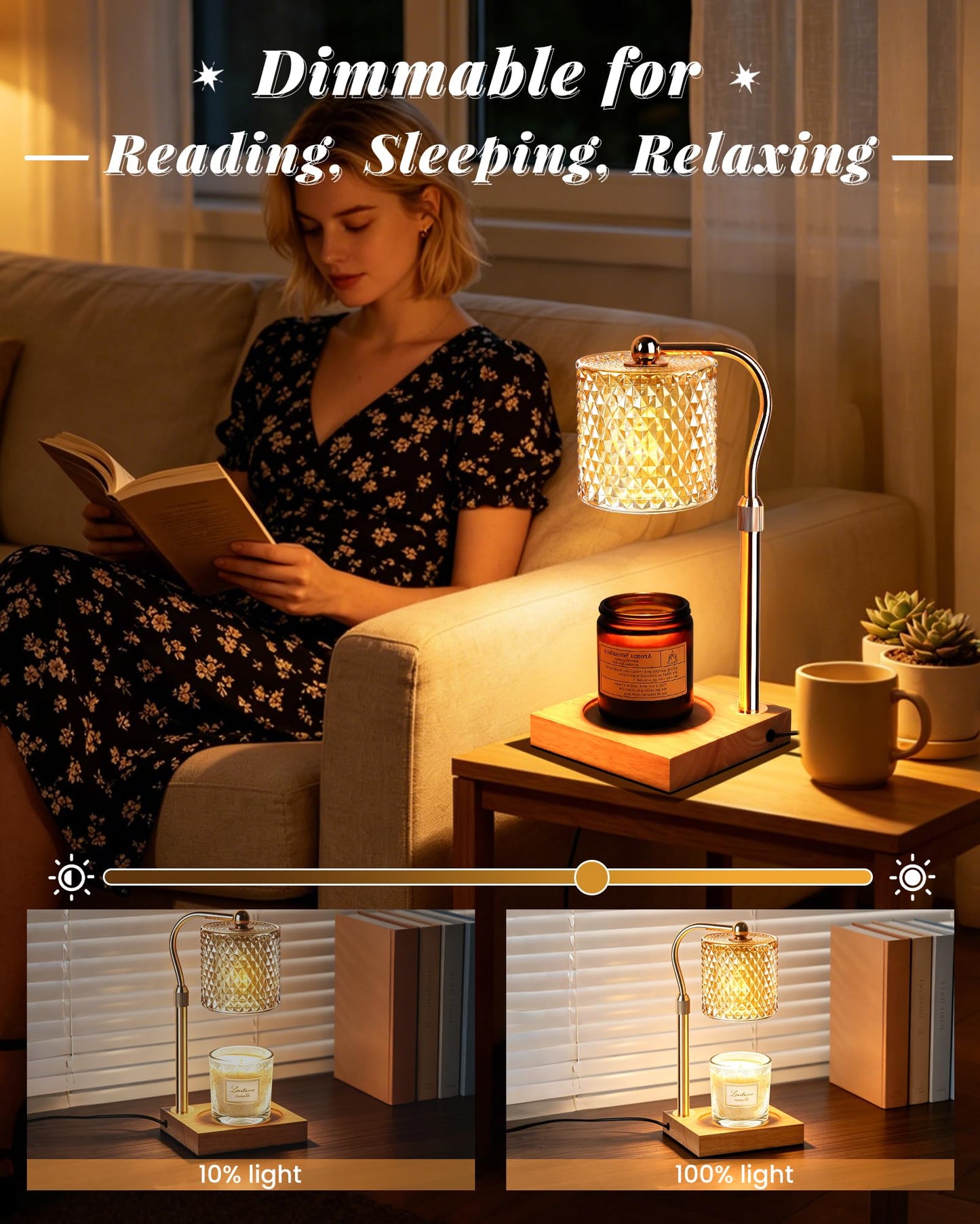 Linstaine Candle Warmer Lamp with Timer Dimmer Adjustable Height, Mothers Day Gifts for Mom, Birthday Gifts for Women, House Warming New Home Decor, Electric Wax Warmer for Jar Candles, Gold