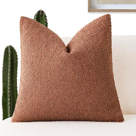 Foindtower Decorative Textured Boucle Throw Pillow Covers Accent Solid Pillow Cases Neutral Soft Cozy Couch Cushion Case for Chair Sofa Bedroom Living Room Home Decor 16x16 Inch,1PC,Burnt Orange Hazel