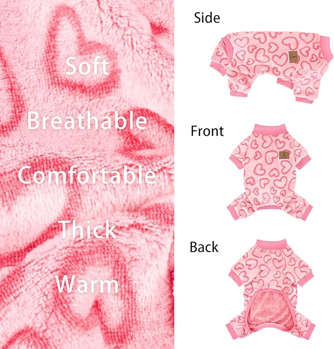 XPUDAC Dog Pajamas Heart Fleece Dog Sweater Winter Puppy Clothes for Small Medium Dogs Girl Pet Holiday Clothes Doggie Outfits for Valentines Day, M