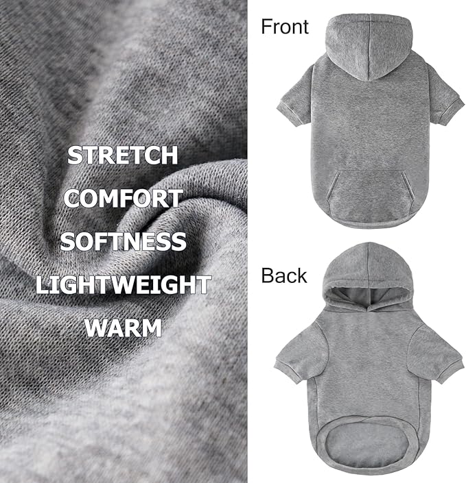 BAOBICUTE Dog Basic Hoodie Soft Dog Clothes Cold Weather Sweaters for Medium Large Dogs Cozy Fabric Warm Sweatshirt with Leash Hole (Grey, M (Back: 16.54",Chest: 22.05", Neck: 16.54"))
