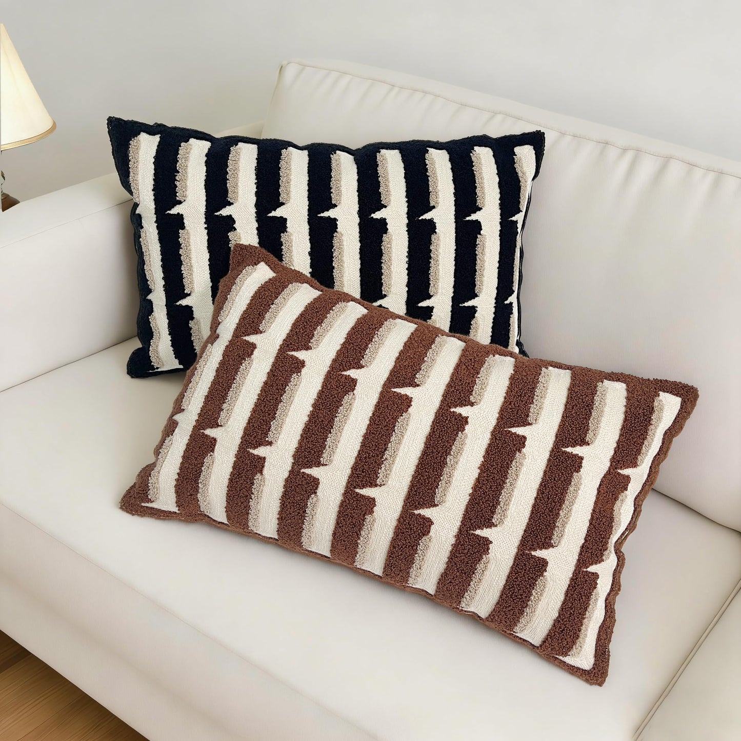 Mussepera 20"x20" Black Cream Stripe Tufted Pillow Covers Luxury Geometric Accent Pillows Soft Woven Decorative Pillow Cases for Couch, Sofa, Bedroom Décor (Black, 20"×12")