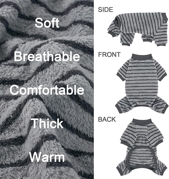 XPUDAC Stripe Dog Sweater Fleece Dog Pajamas Winter Pet Clothes for Small Medium Dogs Girl Boy Doggy Apparel for Cold Weather, 2XL