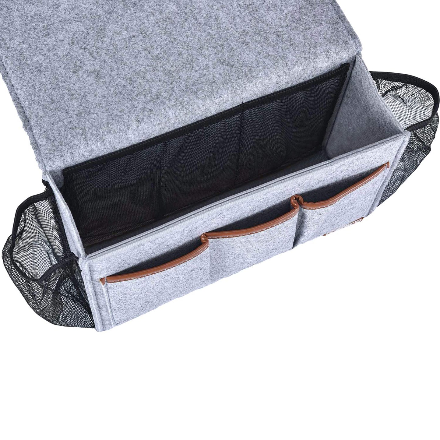 Zafit Bedside Caddy, Large Size Storage Organizer with 8 Pockets - Perfect for Magazine, Remotes, Phone (13.4'' x 18.1'', Light Grey)