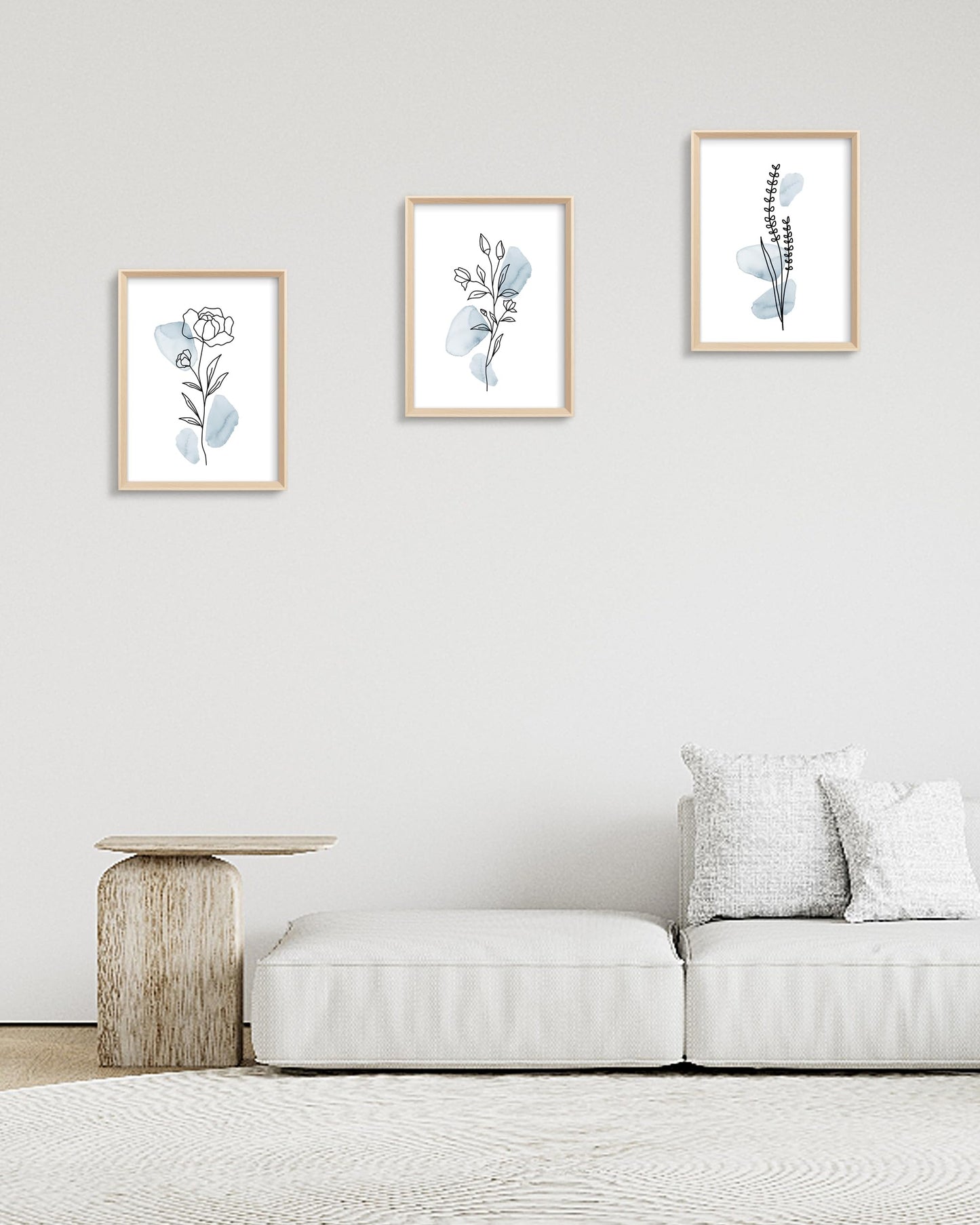 HesenDot Framed Blue Floral Canvas Wall Art,Minimalist Botanical Wall Art Decor,12x16IN Wood High Framed Prints,Boho Flowers Artworks Prints Posters for Living Room,Kitchen,Bedroom Set of 3