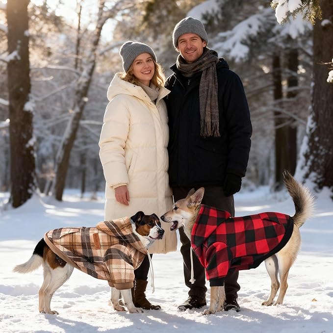 BAOBICUTE Dog Basic Hoodie Soft Dog Clothes Cold Weather Sweaters for Medium Large Dogs Cozy Fabric Warm Sweatshirt with Leash Hole (Khaki Plaid, S (Back: 12.6",Chest:18.11", Neck: 13.78"))