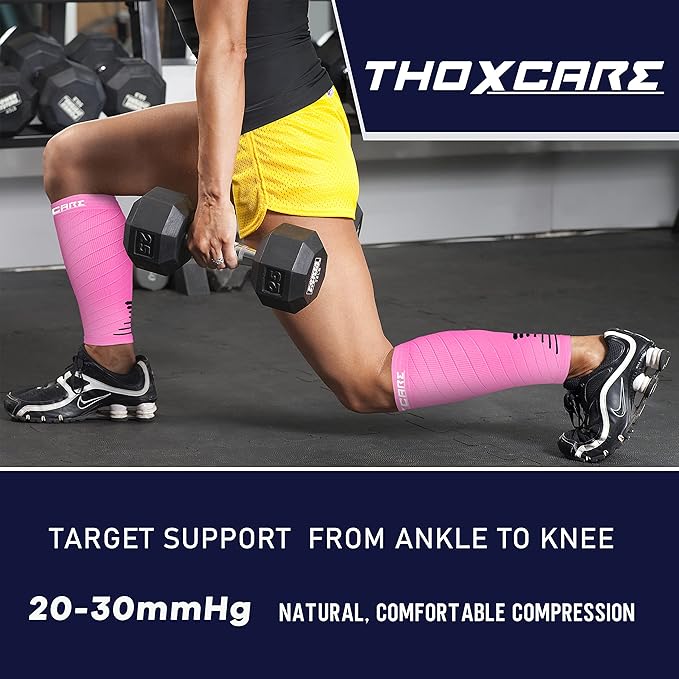 Thoxcare Calf Compression Sleeve for Men Women (2 Pairs), Leg Support Footless Compression Socks for Running - Shin Splint Varicose Veins Swelling & Pain Relief, Pink/Black, X-Large