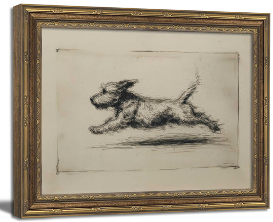 Vintage Gold Framed Wall Art Antique Terrier Sketch Wall Art Running Dog Wall Decor Picture Classic Minimalist Line Dog Poster Print for Living Room Bedroom 9x11in