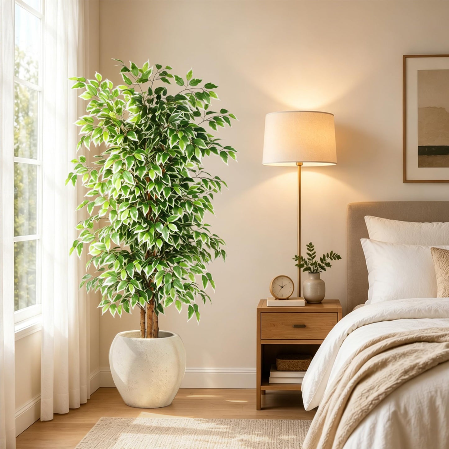 GTIDEA 6ft Ficus Artificial Tree, Tall Faux Trees Indoor with Natural Trunk and Fake Silk Tree Fake Plants for Home Decor Living Room Outdoor Balcony House Office (NO VASE Included)