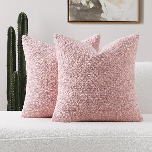 FUTEI Pack of 2 Pink Decorative Throw Pillow Covers 24x24 Inch Soft Cozy Solid Boucle Textured European Cushion Case,Modern Home Decor for Couch Bed Living Room