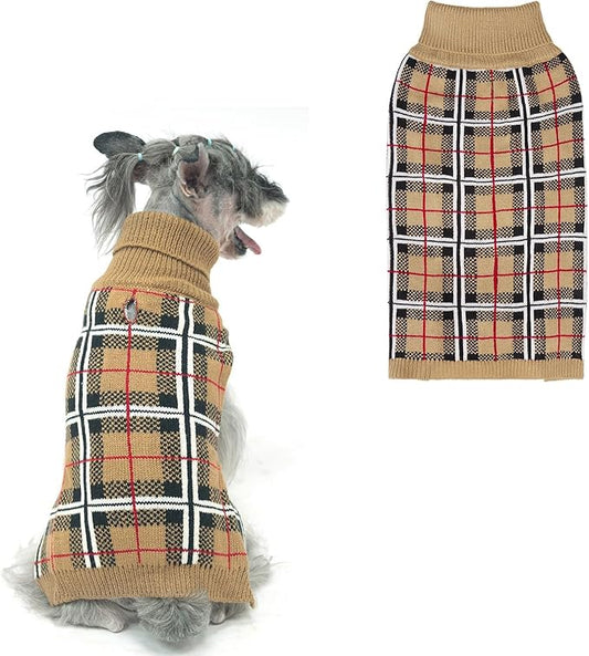 PUPTECK Dog Sweaters for Large Medium Small Dogs - Fall Classic Plaid Style Puppy Holiday Winter Coat Clothes Warm
