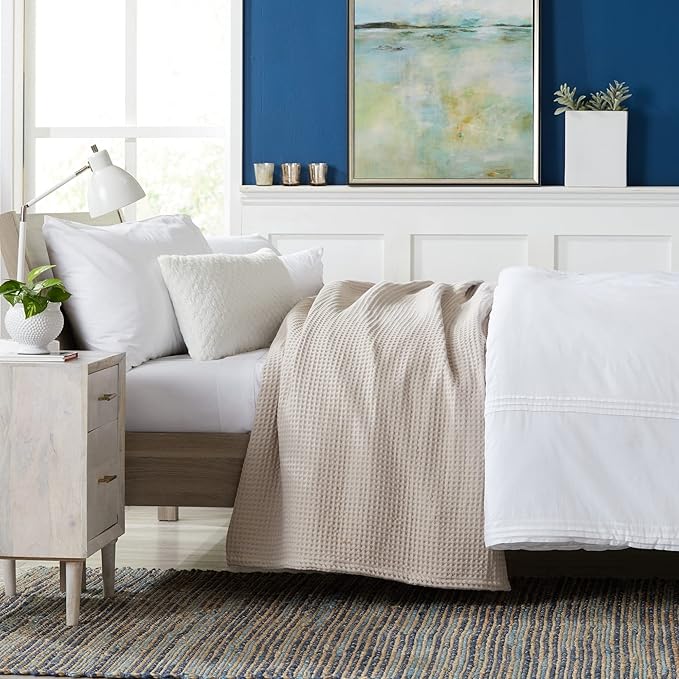 100% Cotton Waffle Weave Bed Blanket | Soft, Breathable, and Lightweight Blanket for All-Season | Perfect for Layering | Brielle Collection (King, Taupe)