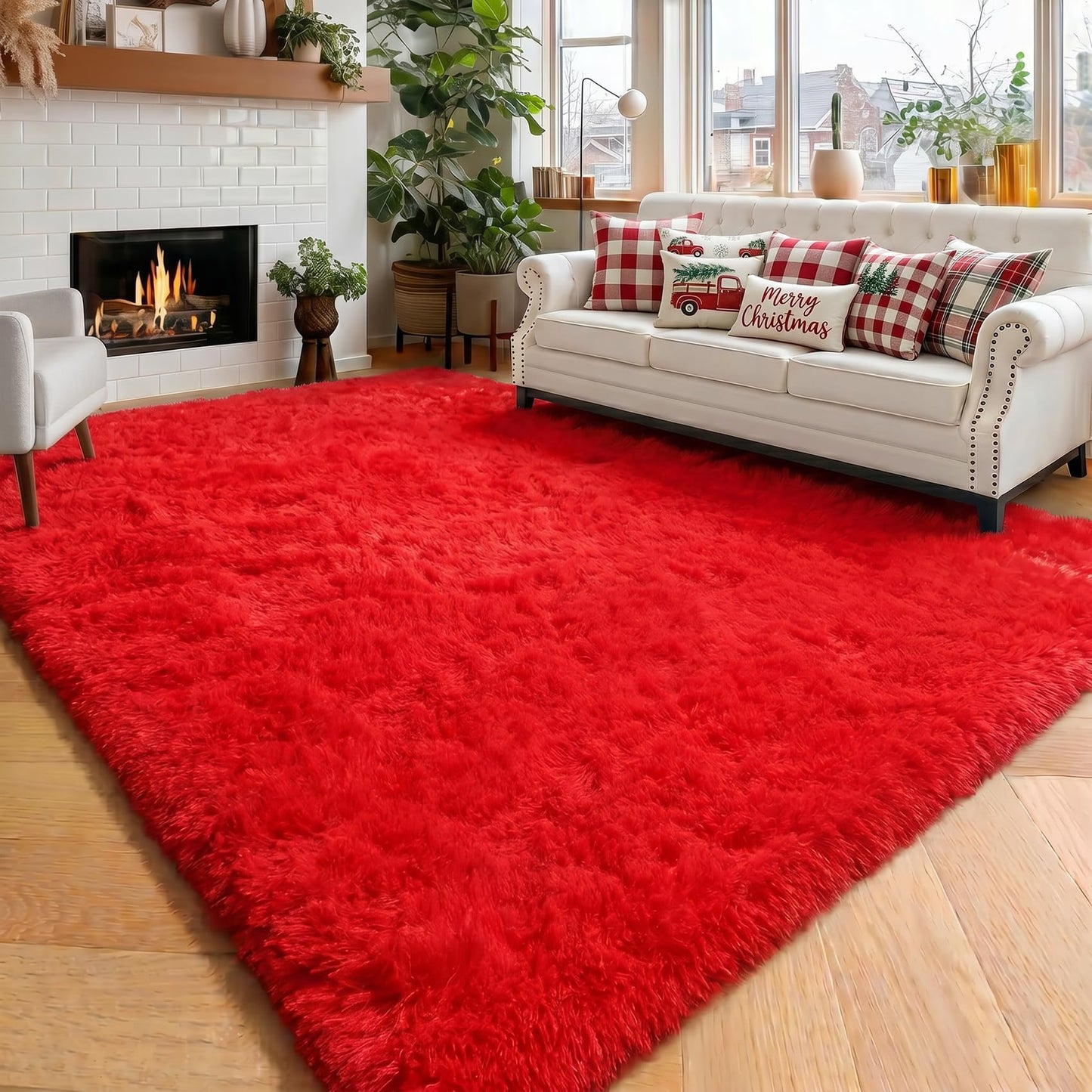 Red Rug for Bedroom Living Room Decor, Red Carpet, Christmas Rug 4x6, Fluffy Shaggy Fuzzy Furry Throw Area Rugs for Kids Room Preppy Dorm Nursery Classroom, Scarlet Cute Shag Plush Rugs for Teen Boys
